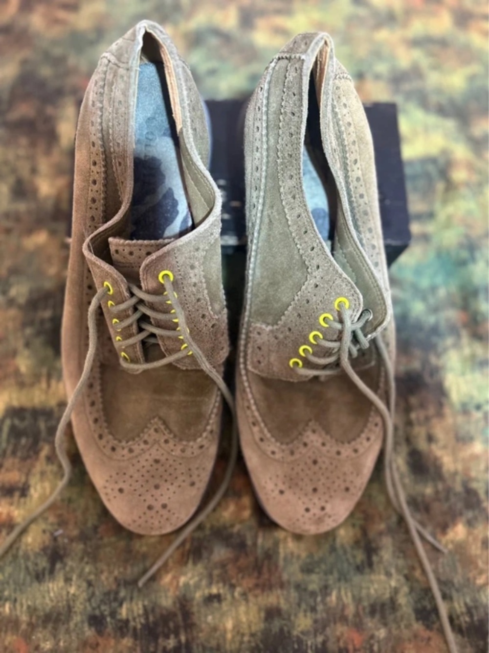 Cole Haan New York LUNARGRAND Lunarlon Olive Suede Wingtip Oxfords Sz. 9.5 M